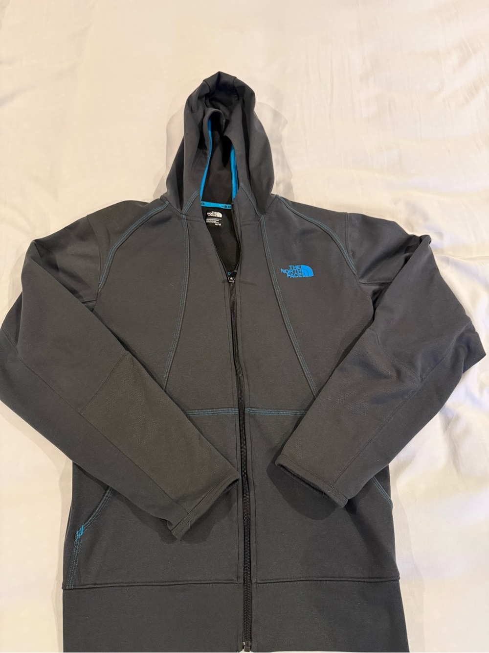 The North Face Men’s Black Hooded Full-Zip Jacket with Blue Accents Size M
